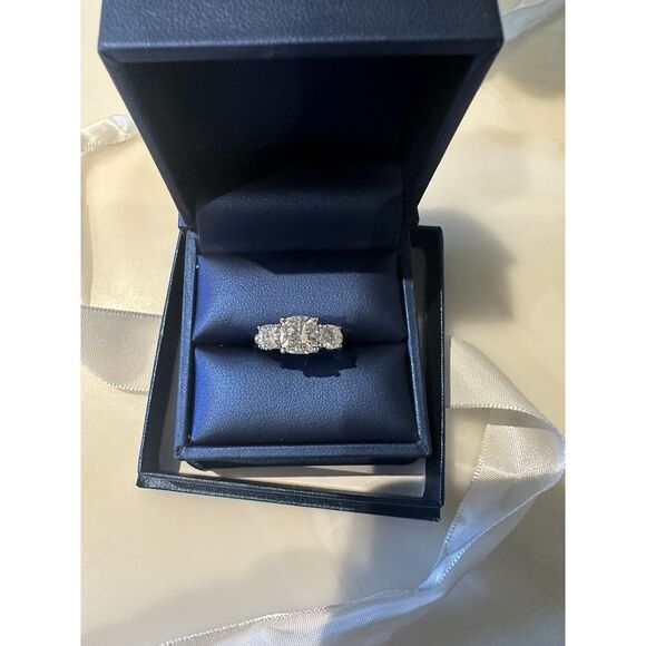 Moissanite Co. 1.8 CaratCushion Trellis Three-Stone Engagement Ring Size 7 $1355 - Picture 1 of 7